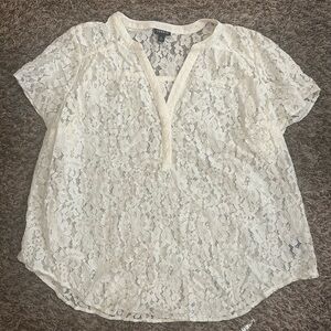 Torrid Cream Floral Lace V-Neck Blouse